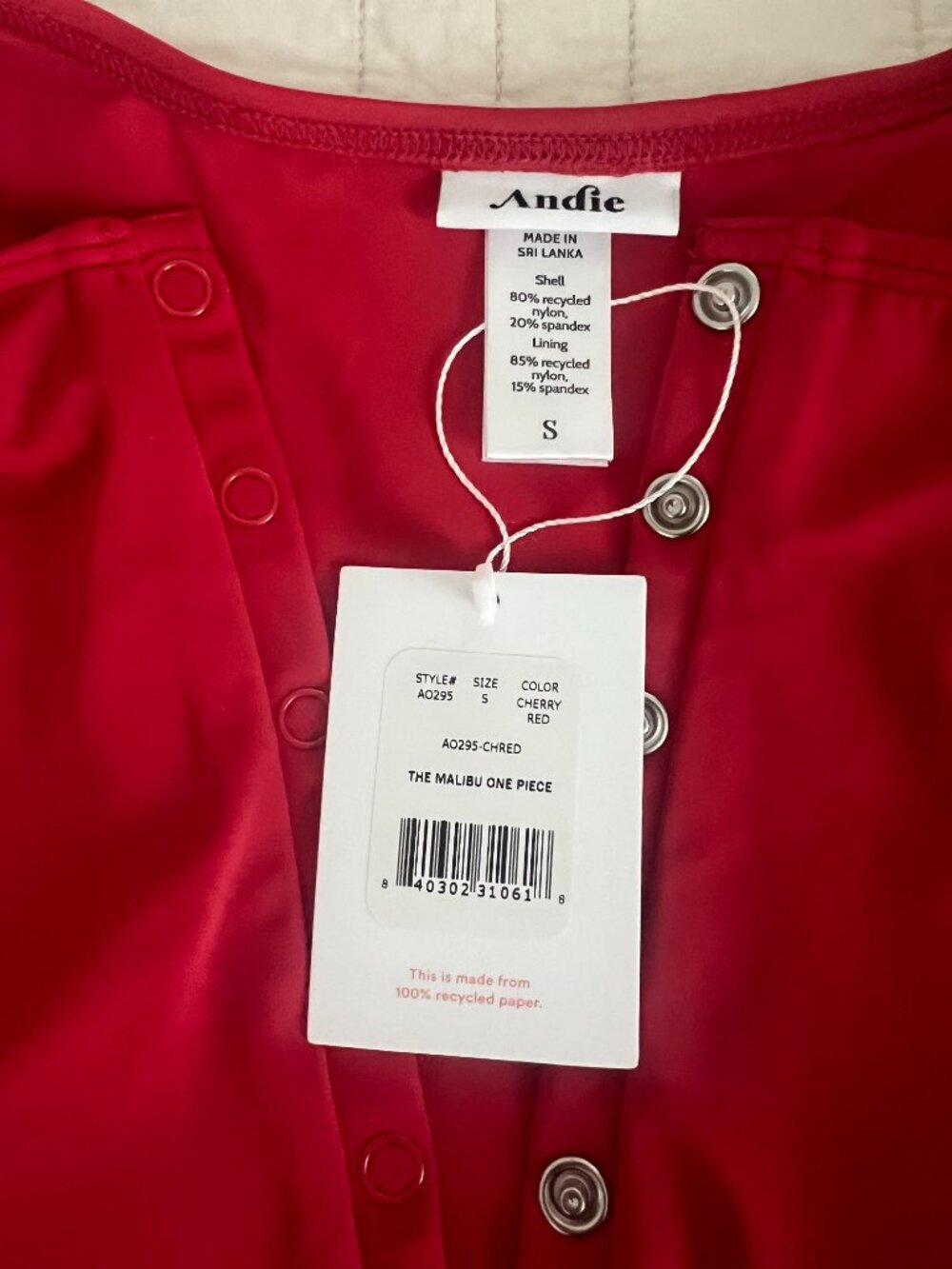Andie Red One-Piece Swimsuit with Snap-Front Detail - Picture 2 of 4